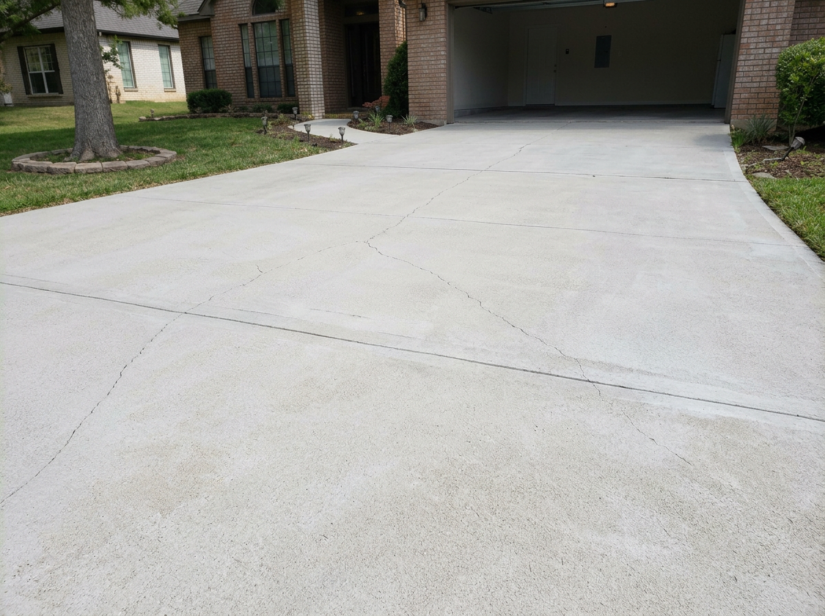 Painted concrete driveway stripped clean, before and after dustless blasting (after)