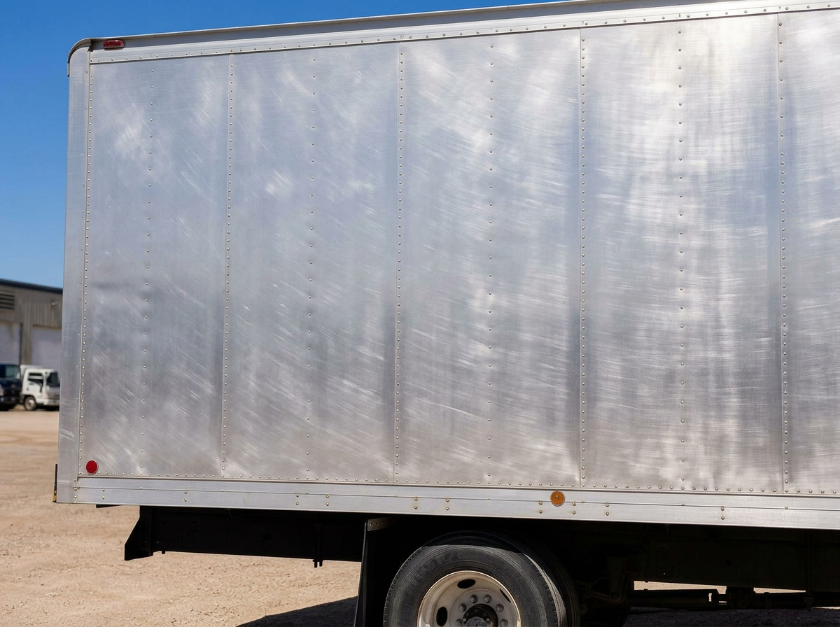 Commercial trailer stripped to bare aluminum, before and after blasting (after)