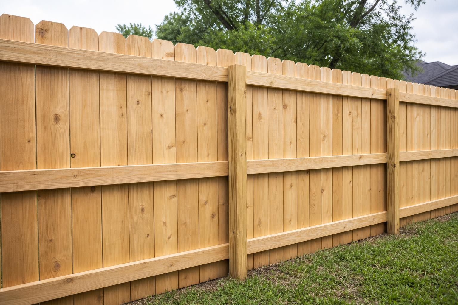 Weathered cedar fence restored to raw wood, before and after dustless blasting (after)